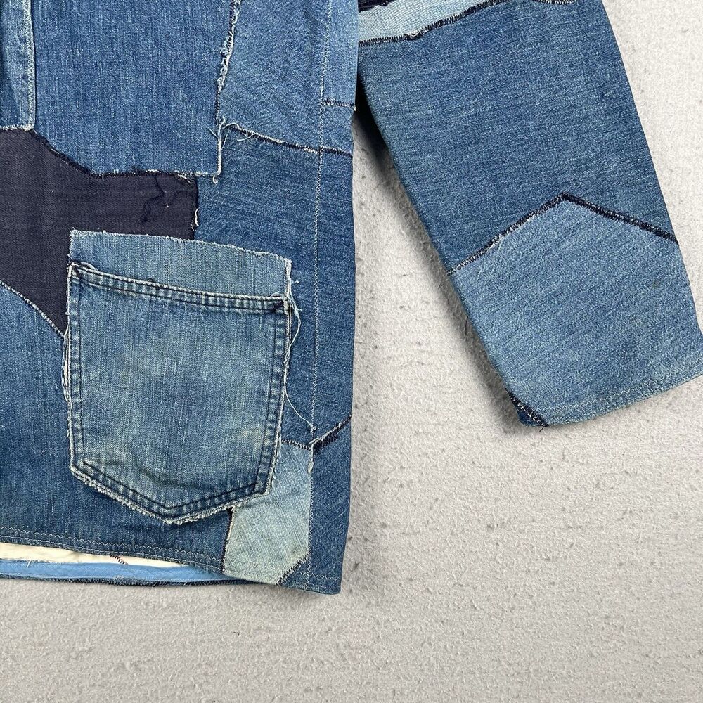 Vintage 70s Patchwork Jacket Small Medium Blue De… - image 5